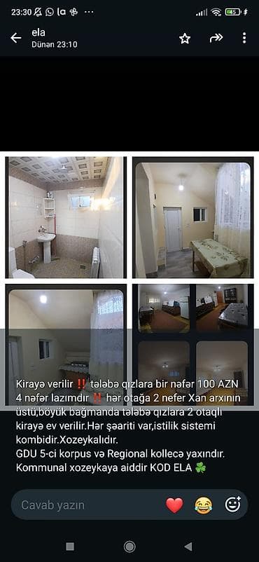 gen: Kirayə mənzil – Azərtifaq, 5/4 mərtəbə, 3 otaqlı Qiymət: 400 AZN — 7