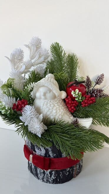 Ev üçün digər mallar: Yeni il dekoru – şam kompozisiyası - Qara-ağ “ağac qabığı” teksturalı — 3