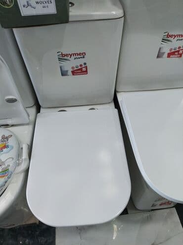 Duş başlıqları: Beymen markasına məxsus, ağ rəngdə unitaz və xrom tualet fırçası — 2