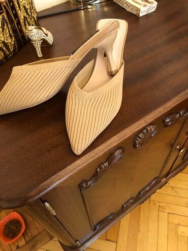 женские пляжные шлепанцы: Сабо, Размер: 35.5, цвет - Бежевый, Б/у — 1