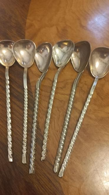 samovar cay: 6 ədəd metal çay qaşığı dəsti - Material: metaldan (gümüşü rəng) - — 1