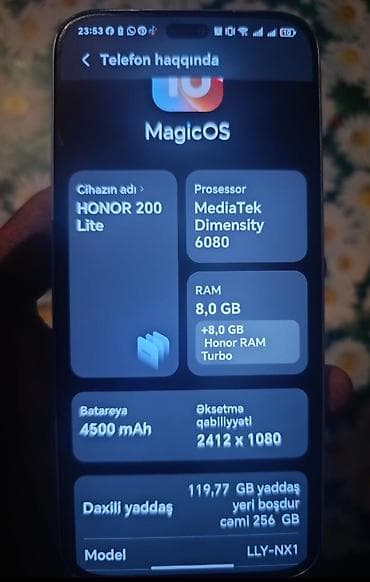 ucuz və keyfiyyətli telefonlar: Honor 200 Lite, 256 GB, rəng - Göy, Barmaq izi — 3