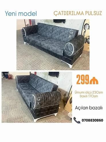 düz divan: Yeni model açılan bazalı divan - Rəng/üslub: Tünd boz mermer efektli — 1