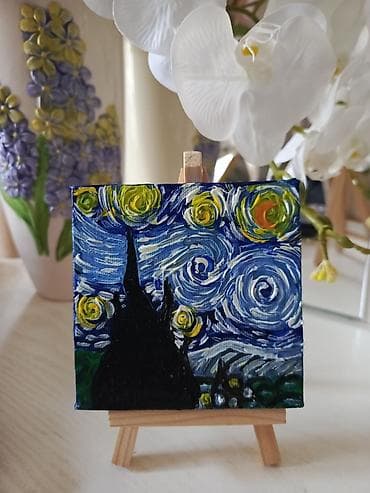 papaq şəkiləri: Mini kətan üzərində əl işi rəsmlər – dekorativ stolüstü tablo — 4