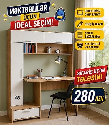 Məktəblilər üçün ideal seçim – funksional iş masası və rəf sistemi! -