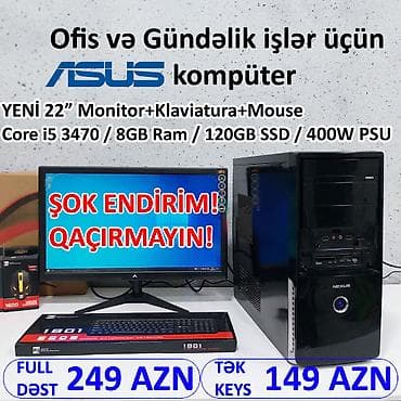 oyun komputerlər: MÜVƏQQƏTİ ŞOK ENDİRİM!!! ⭐Tək Sistem Bloku 149 AZN ⭐KOMPLEKT CƏMİ 249 — 1