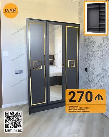 hamam dolapları: - Məhsul: 3 qapılı dolab - Ölçülər: D 47 × H 200 × U 120 sm - Rəng — 1