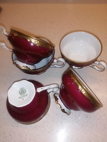 Çay dəsti, rəng - Qırmızı, Farfor, Weimar, 5 nəfərlik, Almaniya