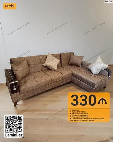 Künc divan – Kod: 2200 - Ölçülər: 240 × 150 sm - Mexanizm: açılan — 1