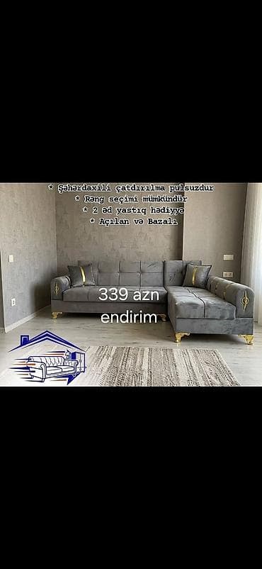 l divan: Uclu künc divan – açılan və bazalı model - Rəng seçimi mümkündür - — 1