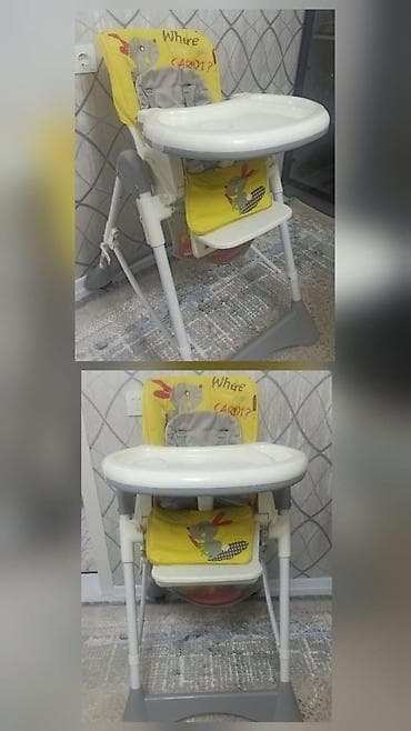 Uşaq yemək stulu - Rəng: sarı-boz ağ detallarla, dovşan temalı dizayn