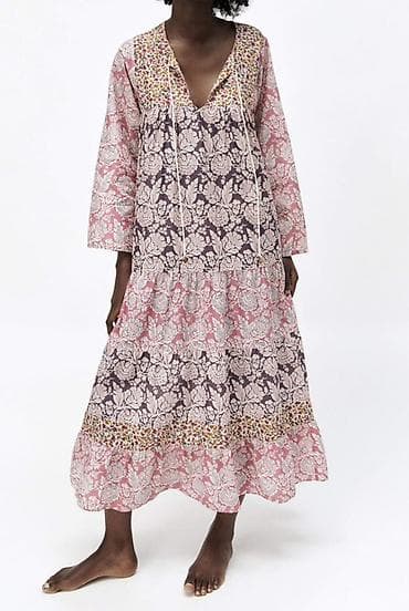 Qadınlar üçün uzun boho üslublu don - Model: geniş kəsimli, qat-qat — 7