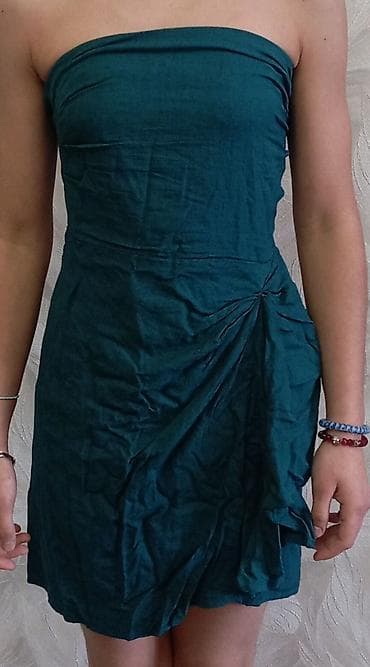 Zümrüd-yaşıl rəngli strapless qısa don - Model: boru kəsimli, çiyin — 1