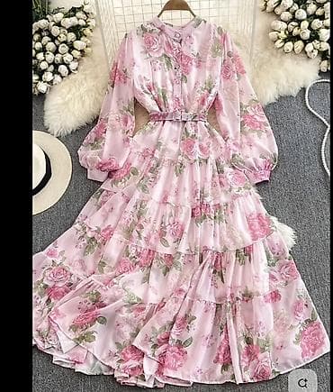 Alt paltarı: Zərif çiçək naxışlı uzun don - Rəng: açıq çəhrayı fon üzərində yaşıl — 2