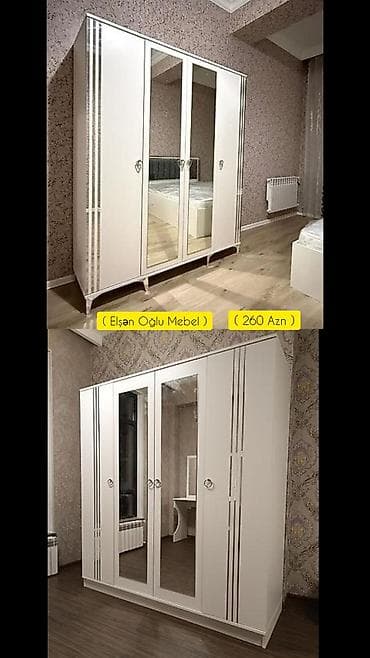 Yeni, 4 qapılı, Güzgülü, Ağ, Digər material, Açılan, Düz dolab