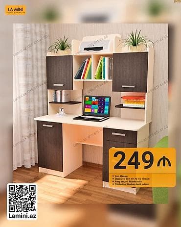 ofis masa: Yazı masası – funksional iş və təhsil guşəsi - Ölçülər: Dərinlik 50 — 1