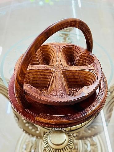 meyvə ağacları: Taxta əl işı qəlyanaltı qabı – 4 bölməli, fırlanan baza və daşıma — 3