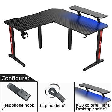 Gaming PC Desk TR-L Black – Böyük L formalı RGB oyun masası