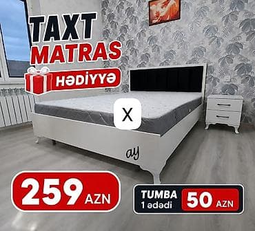 tumbuckalar: Məhsul: Yataq dəsti - Taxt: ağ rəngdə, modern dizaynlı, qara yumşaq — 1