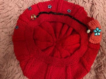 gül hicab instagram: Qırmızı rəngli, əl işi toxunma beret papaq. - Material: qalın, yumşaq — 2