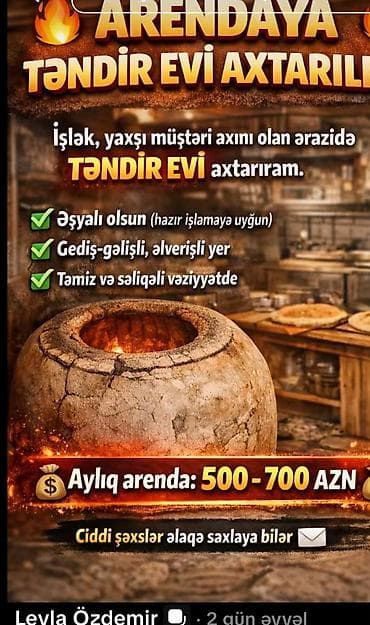 Axtarış: Arendaya Təndir Evi İşlək, yaxşı müştəri axını olan ərazidə