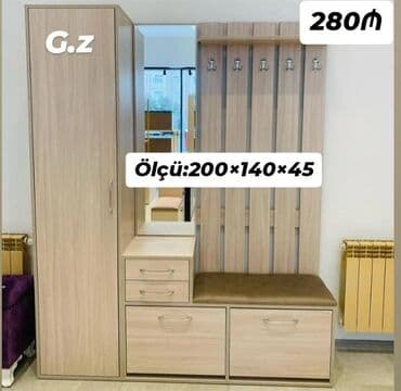 Dəhliz üçün çoxfunksiyalı mebel dəsti. - Material: açıq ağac rəngli