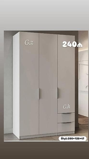 3 qapili dolab: 3 qapılı, Siyirməli, Boz, Digər material, Açılan, Düz dolab — 1