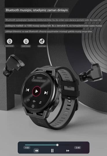 Yeni, Smart saat, Sensor ekran, rəng - Qara