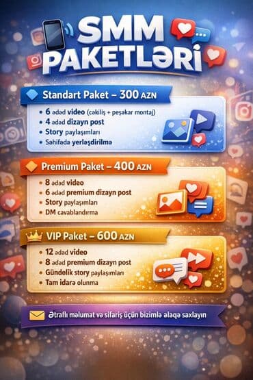 Ремонт техники: SMM xidmət paketləri Standart Paket – 300 AZN - 6 ədəd video (çəkiliş — 1