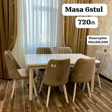 islenmis stullar: Mətbəx/qonaq otağı üçün dəst: - Masa + 6 stul - Masa ölçüsü: 90×160 — 1