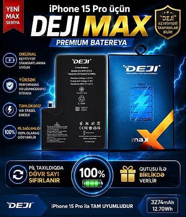 telefon alisi: DEJI MAX premium batareya – iPhone 15 Pro üçün - Model: DJ-IPH15 Pro — 1