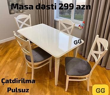 Mətbəx üçün, Açılmayan, Dördbucaq masa, 4 stul