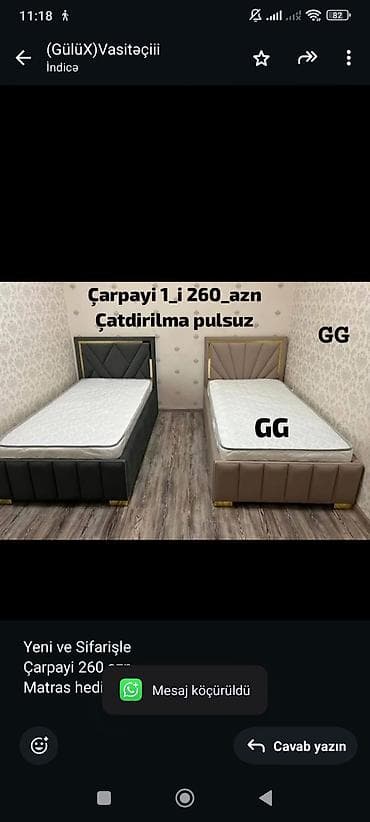 Yeni ve Sifarişle Çarpayi 260 azn Matras hediyye 🎁 Ölçü 2/90 Rəng