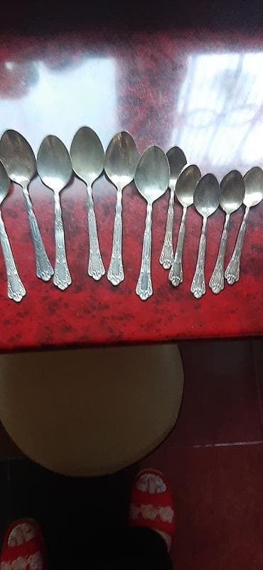 qab qasiq: Retro naxışlı yemək qaşıqları dəsti - Klassik ornamentli sapla metal — 1