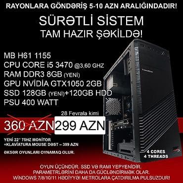 Oyun üçün Kompüter "Trendsonic Core i5 3470 GTX1050 2GB 128GB SSD”