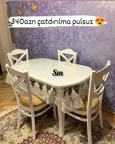 Masa və oturacaq dəstləri: Mətbəx üçün, Yeni, Açılmayan, Oval masa, 4 stul — 2