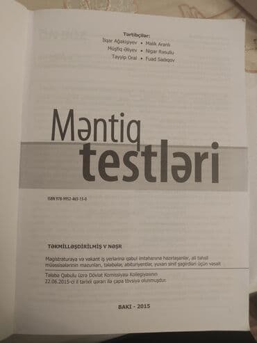 банк тестов по русскому 2020 1 часть: Məhsul: “Məntiq testləri” kitabı Nəşriyyat/kurum: Tələbə Qəbulu üzrə — 2