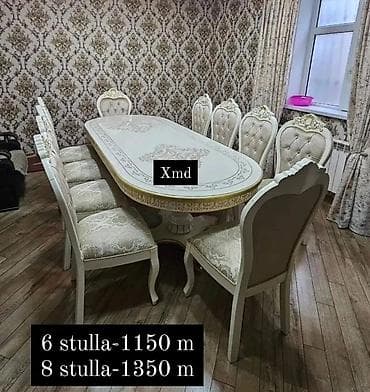 Klassik üslubda yemək otağı dəsti - Rəng: krem/ivori, qızılı naxış və