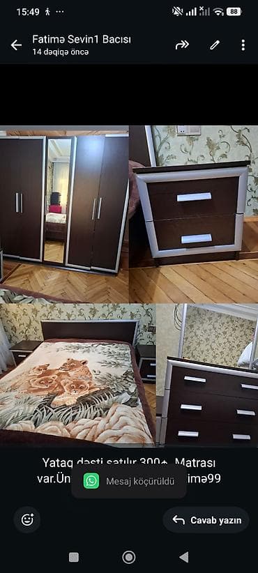 saat qız ucun: Yataq dəsti satılır 300₼. Matrası var.Ünvan Xalqlar. 2190. Fatimə99 — 1
