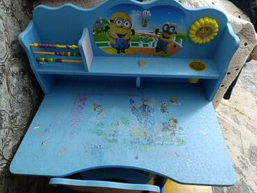 binede ucuz heyet evleri: Uşaq üçün stol-stul dəsti - Rəng: açıq mavi - Material: taxta/MDFlam — 4