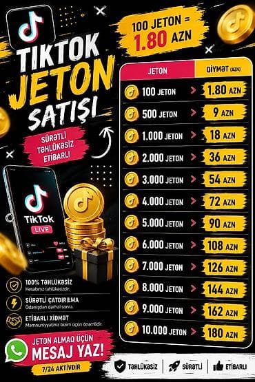 TikTok jeton satışı – sürətli, təhlükəsiz və rahat xidmət! Qiymətlər — 5