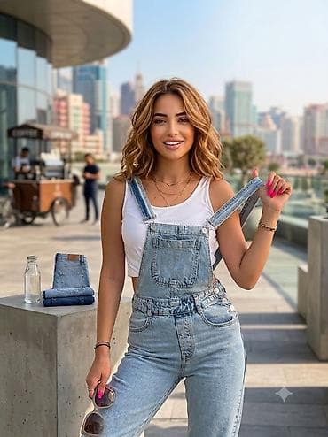 Qadınlar üçün cins kombinezon - Material: klassik denim (cins) — 1