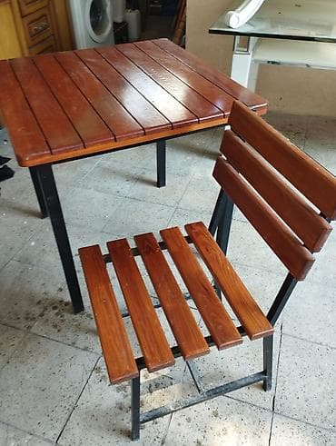 taxta stol stul: Mətbəx üçün, İşlənmiş, Açılmayan, Kvadrat masa, 6 stul — 3