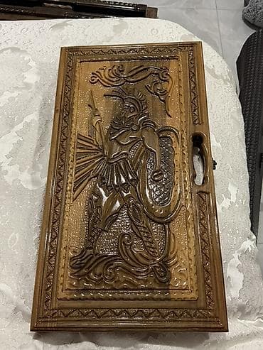 vagonka taxta: Oyma naxışlı taxta tavla dəsti - Material: bərk ağac (tam taxta — 3