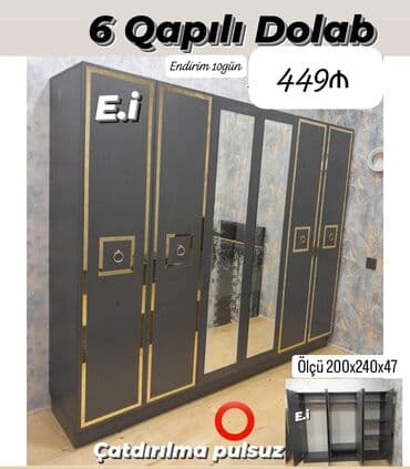 Yeni, Açılan, 6 qapı Düz dolab, Qarderob, paltar dolabı