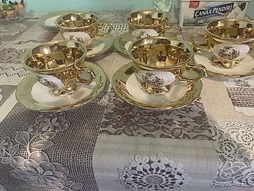 cay: Çay dəsti, rəng - Qızılı, Keramika, 6 nəfərlik — 4