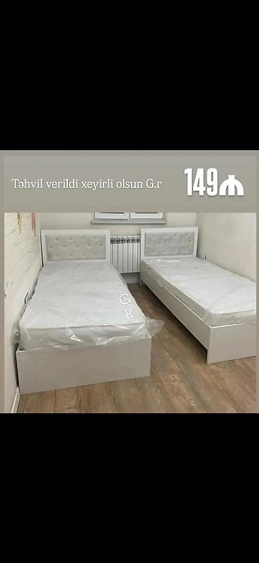 İki ədəd tək nəfərlik çarpayı dəsti - Rəng: açıq boz/ağ tonlarında