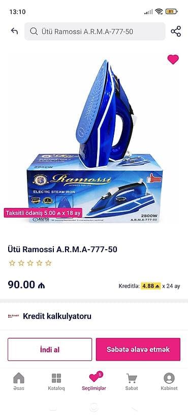 krosnu aparatı euromax: Ütü Ramossi A.R.M.A-777-50 - Növ: Electric Steam Iron - Güc: 2800 W - — 2