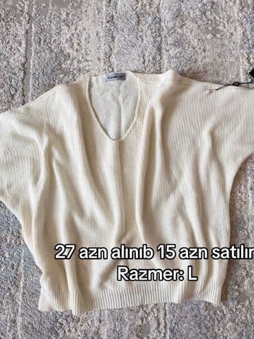 Sviterlər: Brend: ELENA CAO Nəfəsalan toxuma, krem rəngli trikotaj bluz. - V — 1