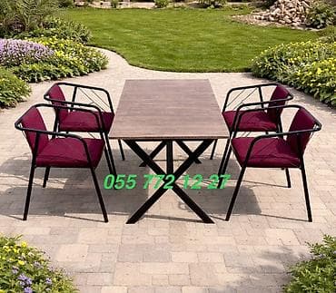 Dördbucaq masa, 4 stul, Açılmayan, Stullar ilə, Metal